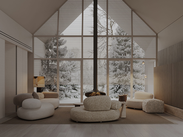 Living room in a chalet designed by an interior designer
